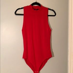 Red mock neck body suit